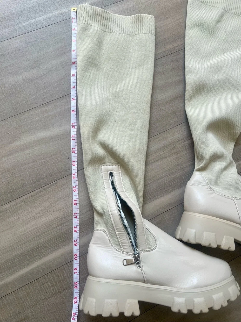 Women's Cream Knee-High Chunky Sole Boots